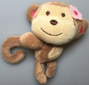 Carter’s Mini Brown Monkey Plush Stuffed Animal Pink Flower Soft Baby Toy - Picture 1 of 2