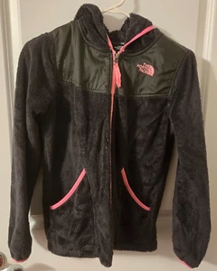 The North Face Girls Black / Pink Full Zip Hooded Fleece Jacket  - Size L 14/16 - Picture 1 of 3
