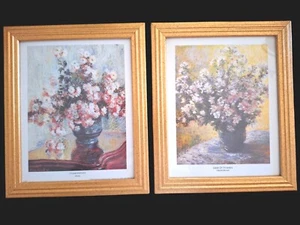 2 VTG Claude Monet Prints Chysanthemums & Vase Of Flowers Gold Framed 9.5x11.5 - Picture 1 of 9