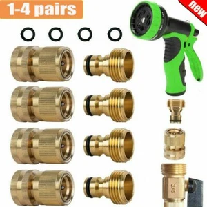 3/4' Garden Hose Quick Connect Water Hose Fit Brass Female Male Connector Set - Picture 1 of 12