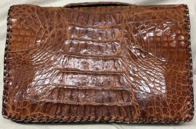 Bolsa satchel vintage pele de jacaré autêntica tamanho médio carteira grande desgastada - Imagem 1 de 4