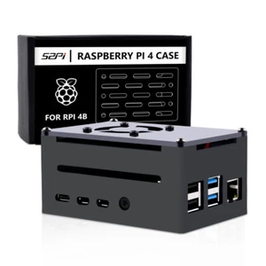 Raspberry Pi 4 Model B Aluminum Black Case Shell with Fan Compatible PoE Hat - Picture 1 of 10