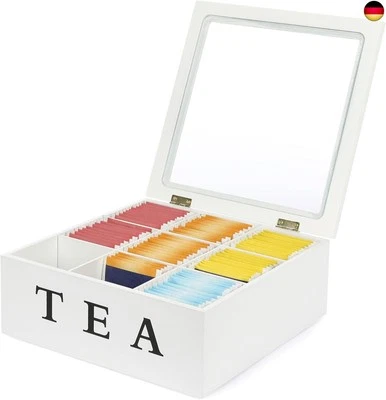Van Henry Teebox Teekiste aus Holz mit 9 Fächern und Sichtfenster - Teebeutel  - Bild 1 von 4