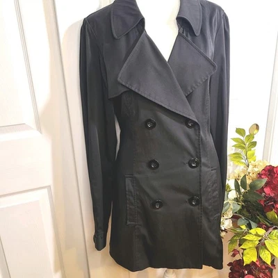 Vintage Y2K Verigo Paris Women's Black Double-Breasted Trench Coat Size L - Image 1 of 4