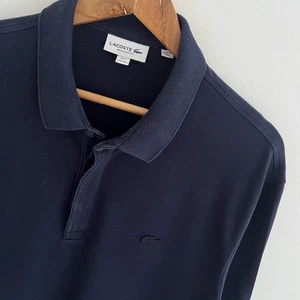 Lacoste Polo Shirt FR 7 2XL XXL Mens Navy Blue Knit Elastane Casual Short Sleeve - Picture 1 of 9