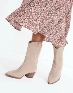 Madewell The Cassity Tall Western Suede Boot Walnut Shell Khaki Size 8 NG673 - Picture 1 of 12