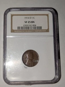 Key Date 1914-D Lincoln Wheat Cent 1C NGC VF 25 VF25BN Rare Date Penny - Picture 1 of 5