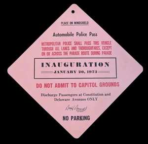 1973 Nixon Presidential Inauguration DC Automobile Police Pass Sign Original  - Picture 1 of 3