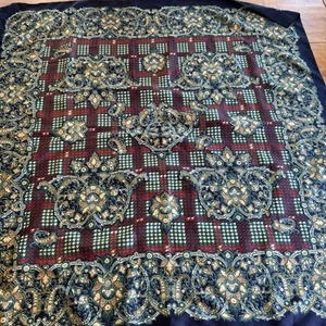 Baar & Beards Vintage Paisley Silk Scarf Blue Brown Burgundy Houndstooth Pattern - Picture 1 of 9
