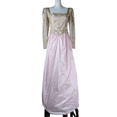 VTG Richilene NY Pink Silk Taffeta Gown Sz 8 Handmade Beaded Regency Princess - Image 1 of 4