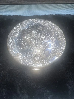 Круглая коробка для пудры Gorham из стерлингового серебра 925 пробы с розовым дизайном #325 /b50 - Изображение 1 из 4