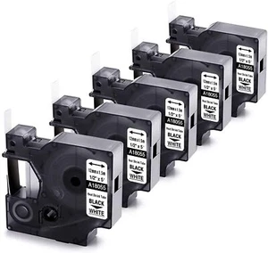 5PK 18055 1/2" Heat Shrink Tube Label Black on White For Dymo RHINO 4200 6000 - Picture 1 of 12
