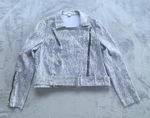 Chaqueta Helmut Lang Mujer L Blanca Negra Denim Estampado Recortado Moto Estilo Cremallera - Imagen 1 de 23