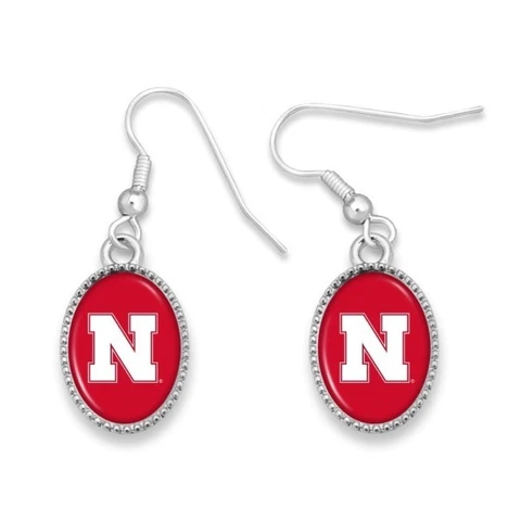 New Nebraska Cornhuskers Oval Logo Earrings, Fish Hook, Gift for Her Mom Cover