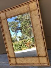 Vintage MCM Hollywood Regency Woven Rattan Real Bamboo Mirror 28x40.5