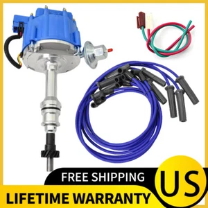 FOR FORD 351C 351M 400 429 460 HEI DISTRIBUTOR + BLUE SPARK PLUG WIRE + PIGTAIL - Picture 1 of 9