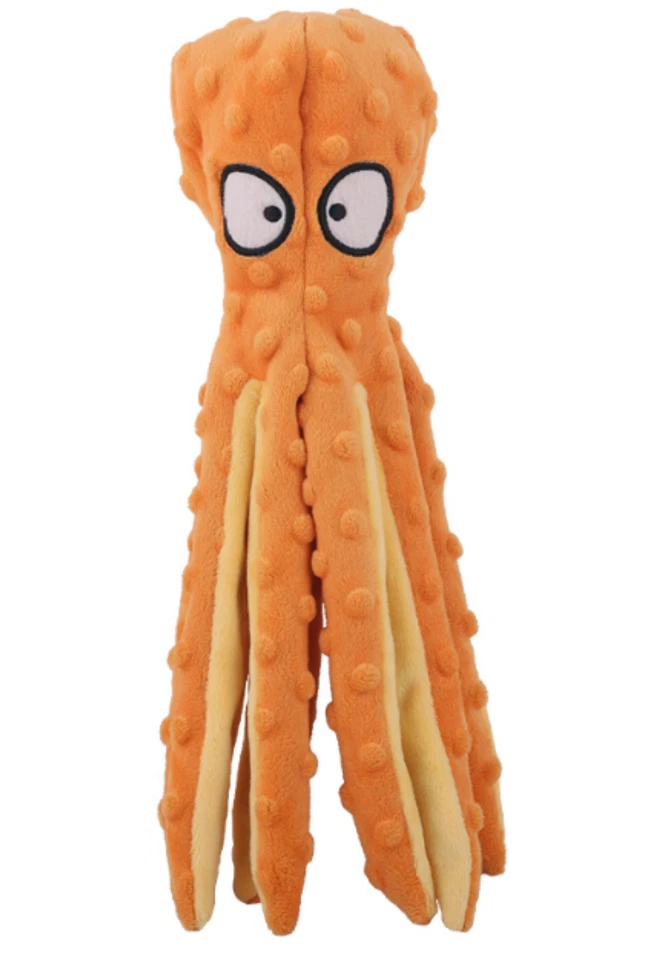 Dog Plush Toy, Octopus Crinkle and Squeaker, No Stuffing, Orange  12" - Image 1 of 1