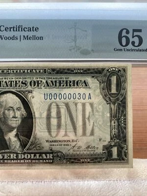 1928 A $1 Funny Back Super  Binary note Number 00000030 ，65EPQ UNC！Top Rare！！ - Image 1 of 4