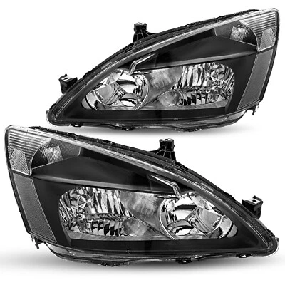 For 2003-2007 Honda Accord 2/4DR Black Clear Headlights Headlamps Pair - Image 1 of 4