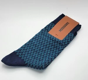 Missoni Zig Zag Crew Socks BLUE Made in Italy -- Size: S/M Authentic -Brand New - Picture 1 of 4