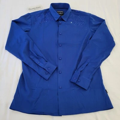 Barabas Rhinestone Greek Key Pattern Medusa Long Sleeves Blue Shirts Men's Sz M - Image 1 of 4