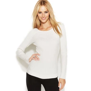 /LX018/INC Viskose-Mischung gerippter Rundhalsausschnitt Pullover gewaschen weiß Gr. L $ 50 - Bild 1 von 1