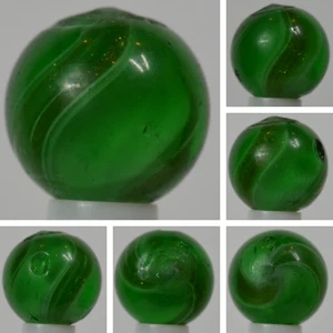 Handmade White Ribbon Lutz Marble Green Base 19/32 in, N Mint Chip Germany S1319 - Picture 1 of 8
