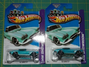2X - 2013 Hot Wheels HW Showroom Corvette 60th - '62 Corvette - Blue - Error - Picture 1 of 8