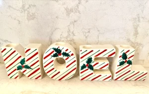 VINTAGE NAPCO "NOEL" CHRISTMAS CANDLE HOLDERS Candy Cane Holly Design - Picture 1 of 9