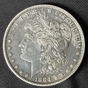 Antique 1884 Morgan Silver Dollar - 90% Silver AU Details (cleaned ) B15 - Picture 1 of 2