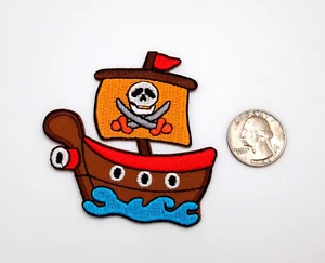 Cute Pirate ship with flag Embroidered iron on Patch Applique - Picture 1 of 1