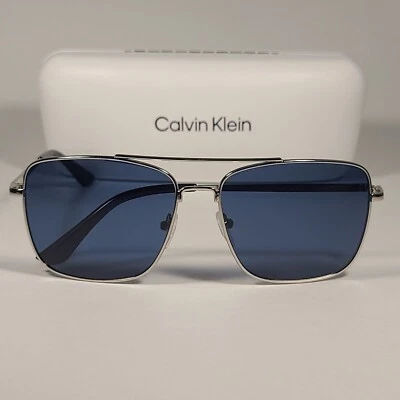 Calvin Klein Navigator Sunglasses CK19136S 045 Silver Frame Blue Lens 57mm - Image 1 of 4
