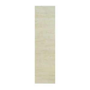 2'7"x10' Navajo White Hand Knotted Plain Design Thick and Plush Wool Rug R90401 - Picture 1 of 8