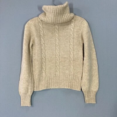 Vintage Sears Turtleneck Sweater Cable Knight Heavy Warm Pure Wool Beige M S - Image 1 of 4
