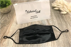 CELESTIAL SILK Face Mask Double Layered Washable & Reusable Pleated Black - Picture 1 of 3