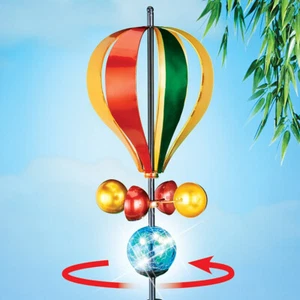 Solar LED Colorful Hot Air Balloon Metal Wind Spinner Garden Stake Yard Decor - Picture 1 of 6
