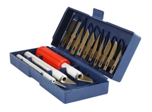 16pc Craft Hobby Razor Knife Set with Aluminum Collet Chucks & Cutting Blades - Picture 1 of 6