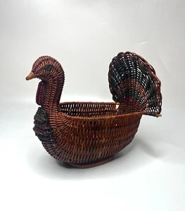 Vintage Brotkorb Pflanzgefäß Truthahn geflochten Rattan Landhaus Deko - Bild 1 von 10