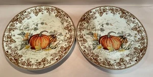 Williams Sonoma Plymouth Pumpkin Dinner Plates Set of 2 Thanksgiving NEW - Picture 1 of 6