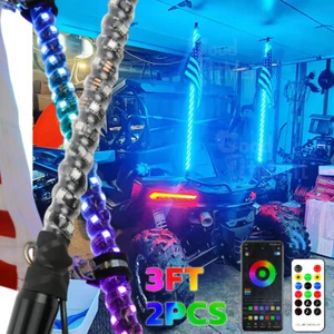 2X 3FT RGB LED Whip Light Antenna + Flag & Remote For CFMoto ZForce 500 800 950 - Picture 1 of 13