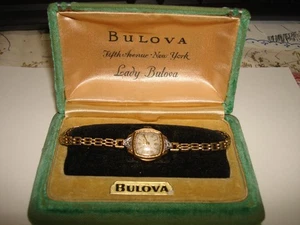 Vintage Mechanical Lady Bulova 10k Gold Filled Diamond Accent Watch Band Box - Bild 1 von 11