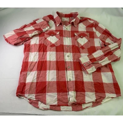 Levi's Pearl Snap Red White Buffalo Plaid Western Shirt 2XL Cotton Linen Blend - Image 1 of 4