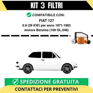 Kit 3 Filtri Tagliando per FIAT 127 0.9 29 kw Benzina 1971-1983 - Foto 1 di 2