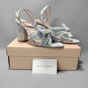 Loeffler Randall Camellia Blue Floral Pleated Bow Heels Sandal Womens 9B W/Box - Picture 1 of 8