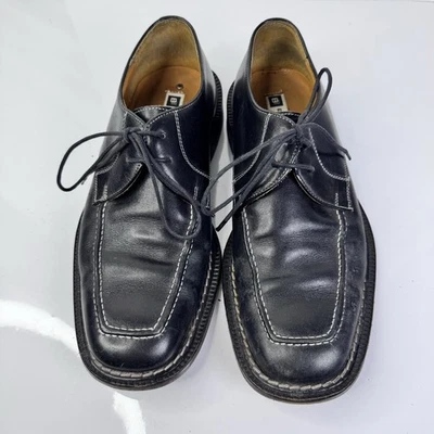 Bachrach Men's Shoes Oxford 7.5 Black Leather Lace Up Square y2k 90s Hipster - Image 1 of 4