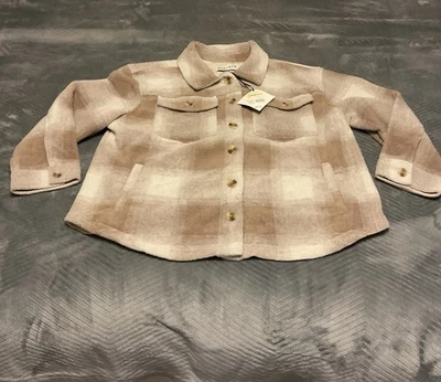 NWT  Ava & Viv Shirt Jacket Womens 1X Fleece Shacket Tan Plaid Overcoat - Изображение 1 из 4