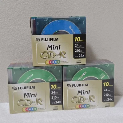 Lot of 3 - 10 Pack Fujifilm Mini Color Discs CD-R 210MB 24X Write Spd w/ Cases - Image 1 of 4