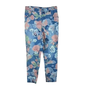 Hue Roses Denim Skimmer Leggings - Multi Color Size M Hi Rise Floral - Picture 1 of 4