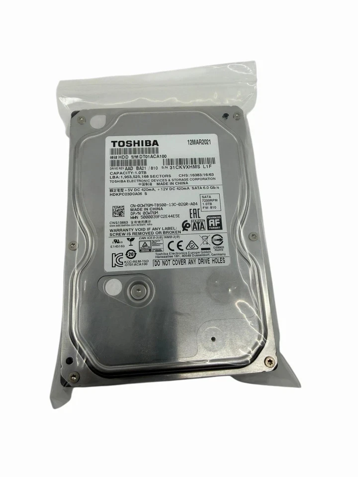 TOSHIBA 3.5" 1TB HDD Hard Drive SATA 6.0Gbs - DT01ACA100 - Image 1 of 1