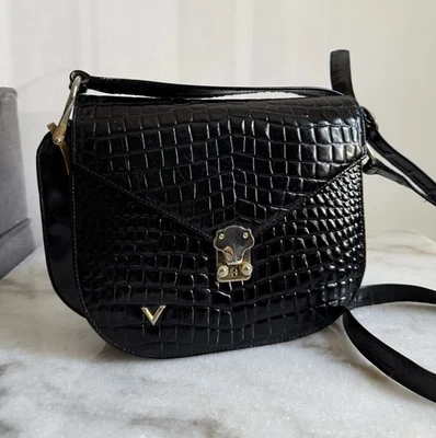 VTG VALENTINO BLACK CROCO LEATHER CROSSBODY BAG Foto 1 de 4